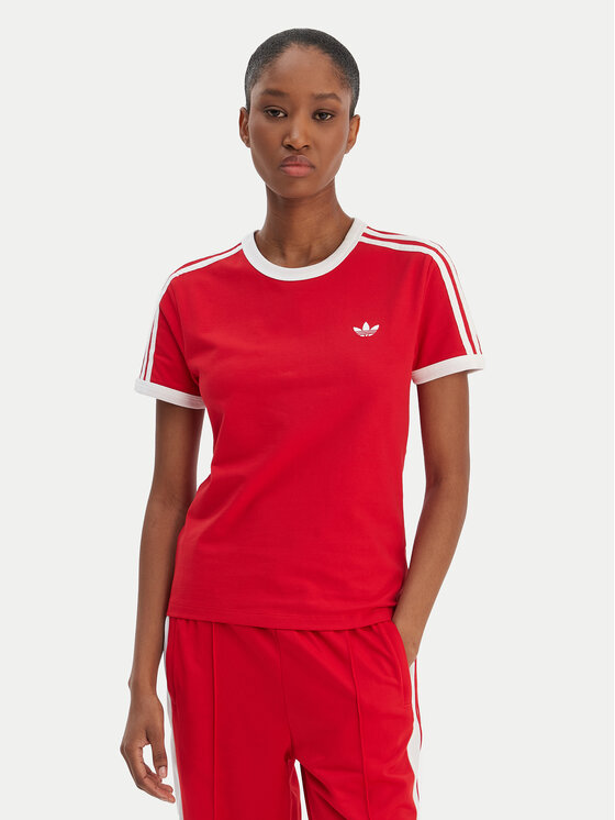 adidas T-Shirt 3-Stripes KD3676 Czerwony Slim Fit