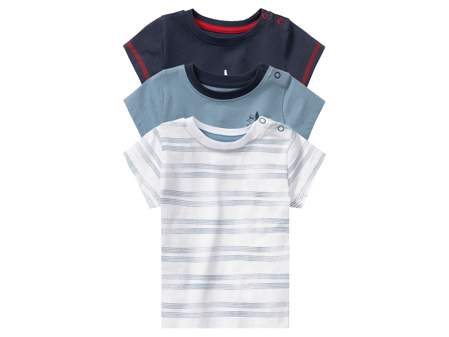 lupilu® T-shirty niemowlęce z biobawełny, 3 sztuki (62/68, Biały/granatowy/niebieski)