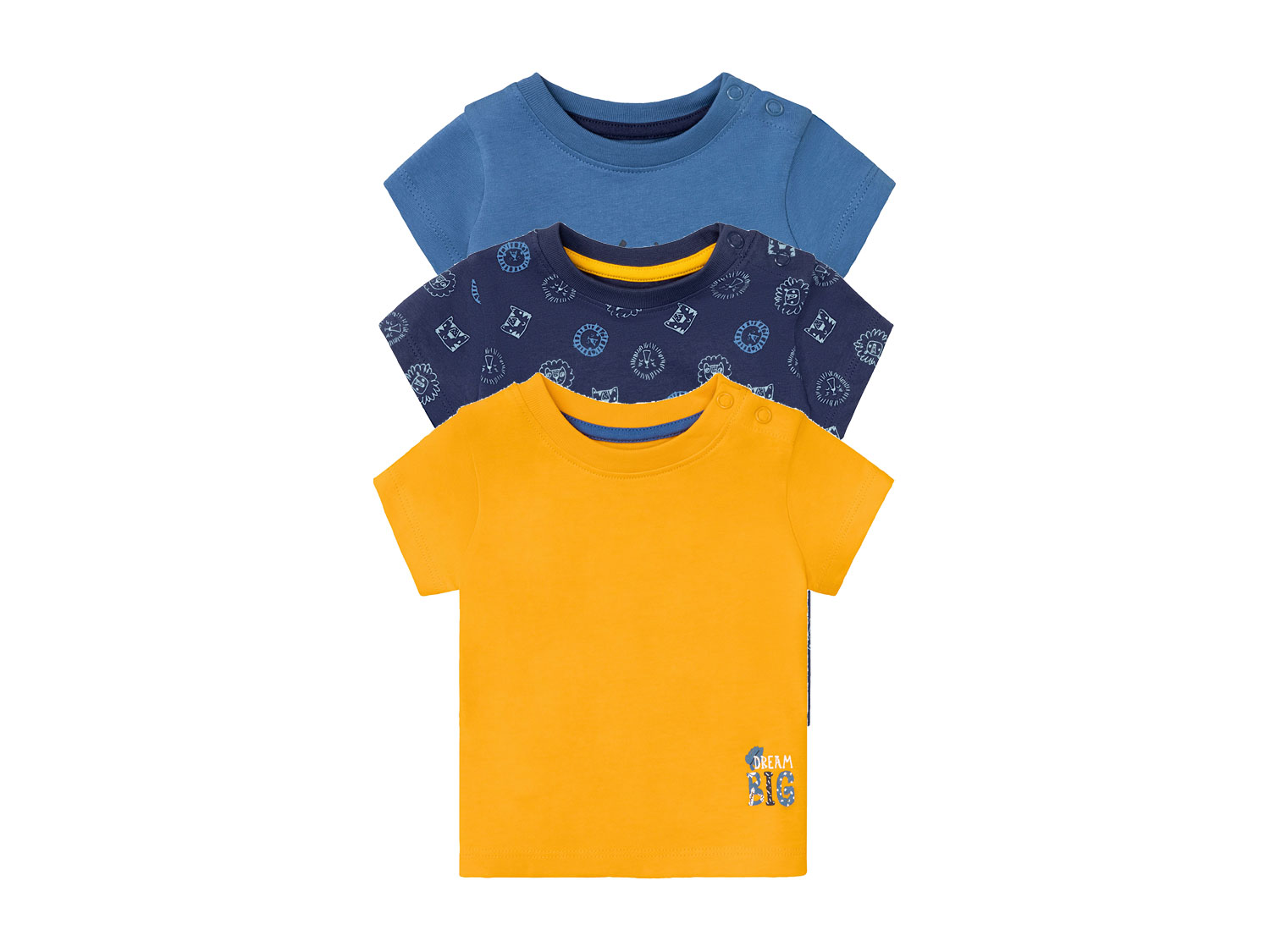 lupilu® T-shirt niemowlęcy z biobawełny, 3 sztuki (50/56, Granatowy/ niebieski/ żółty)