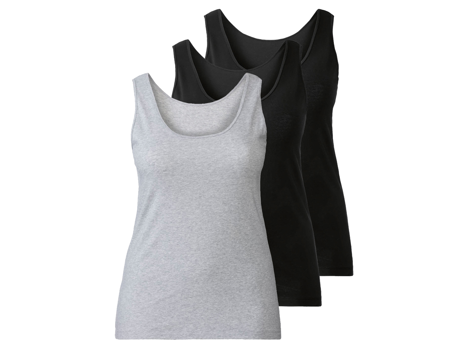 esmara® Podkoszulki damskie XXL z bawełną, 3 sztuki (XXL (52/54), Czarny/ szary)