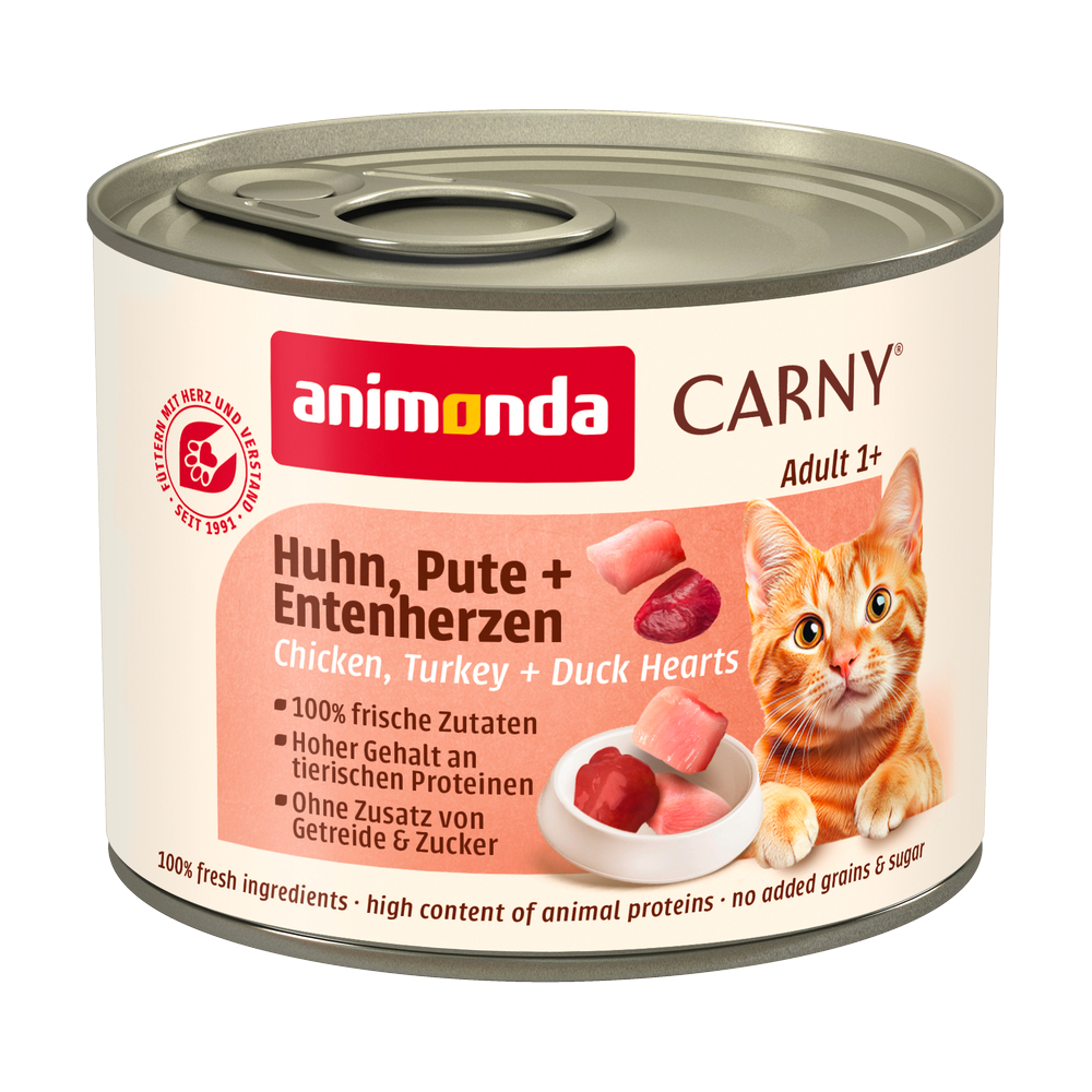 animonda Carny Adult, 6 x 200 g - Kurczak i indyk z sercami kaczymi
