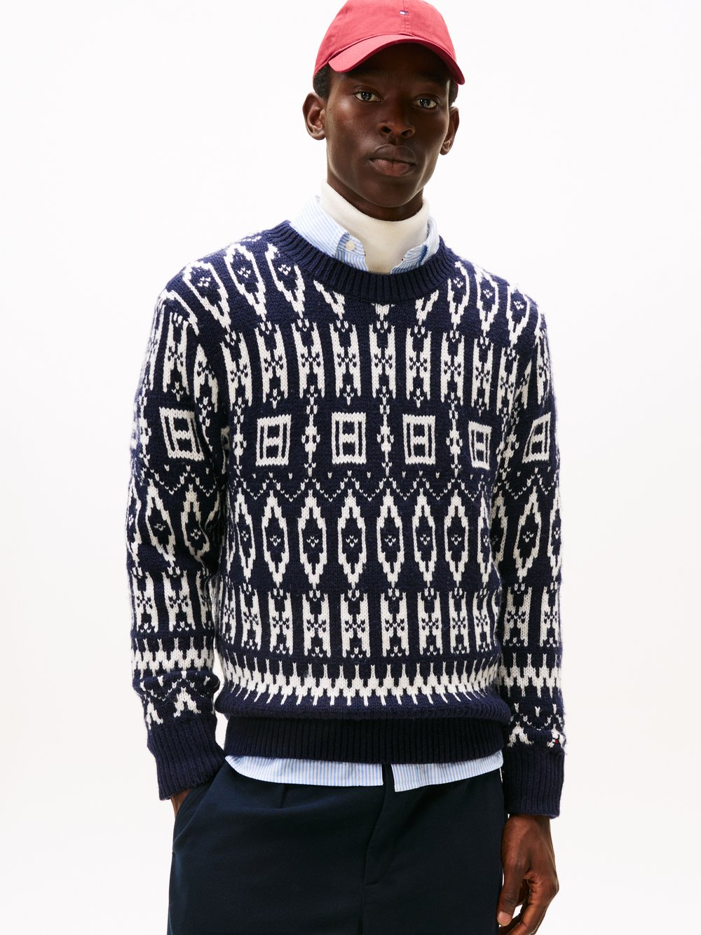 Tommy Hilfiger Męski wełniany sweter Mężczyźni Wełna niebieski|biały, L