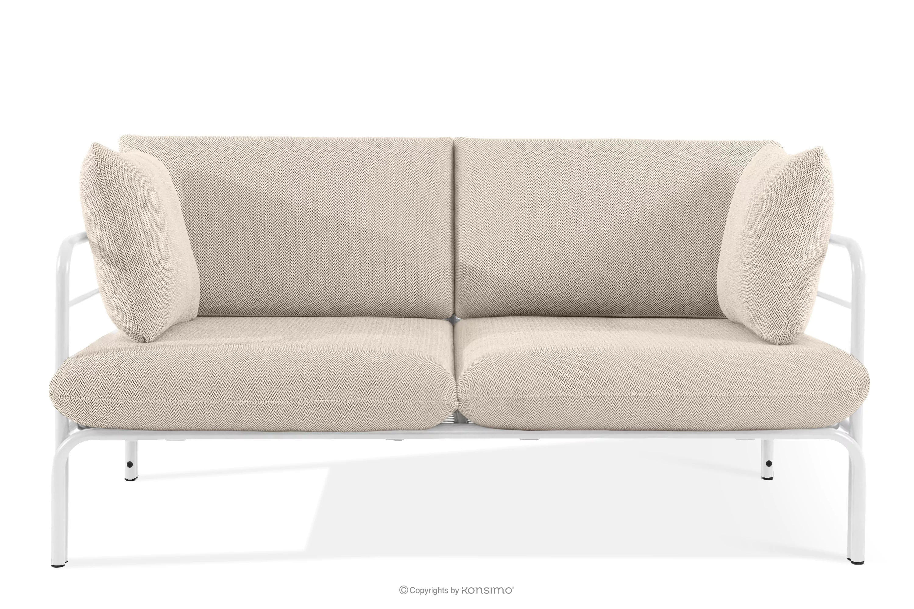 Loftowa sofa ogrodowa 2 na metalowych nogach biały/beżowy/biały RAMBE