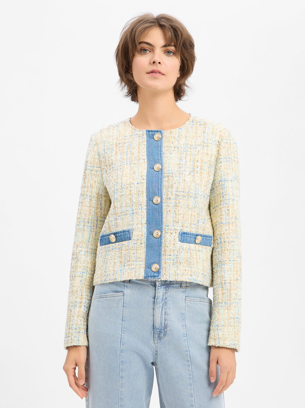 Liu Jo Collection Krótki blezer damski - Giacca Kate Denim Kobiety beżowy|niebieski|złoty, 42