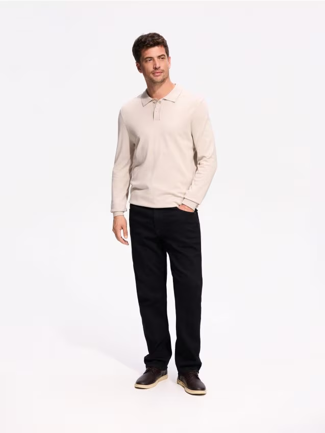 Reserved - Wiskozowy sweter polo - beżowy
