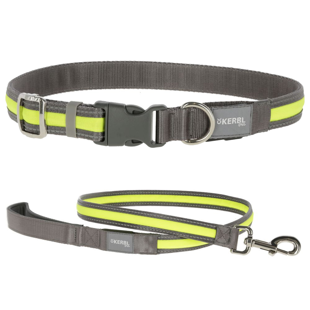 Kerbl Pet Light & Reflex podświetlana obroża i smycz - Pakiet: obroża rozm. S/M + smycz 120 cm