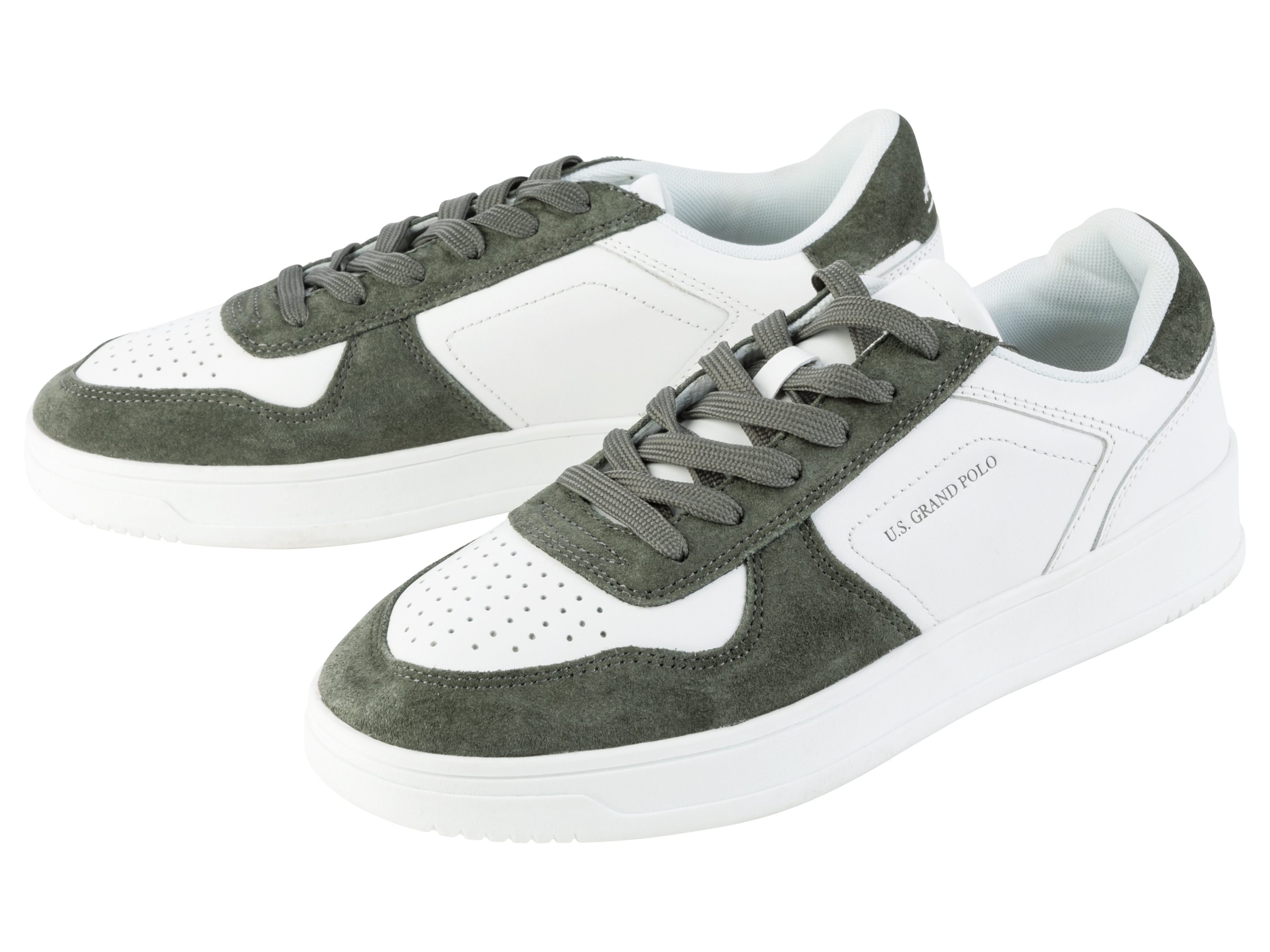 LIVERGY® Sneakersy męskie skórzane U.S. GRAND POLO (Biały/zielony, 41)