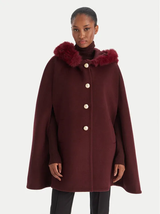 YES LONDON Płaszcz wełniany CD1223 Bordowy Regular Fit