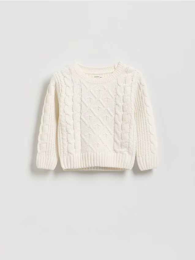 Reserved - Sweter z ozdobym splotem - złamana biel