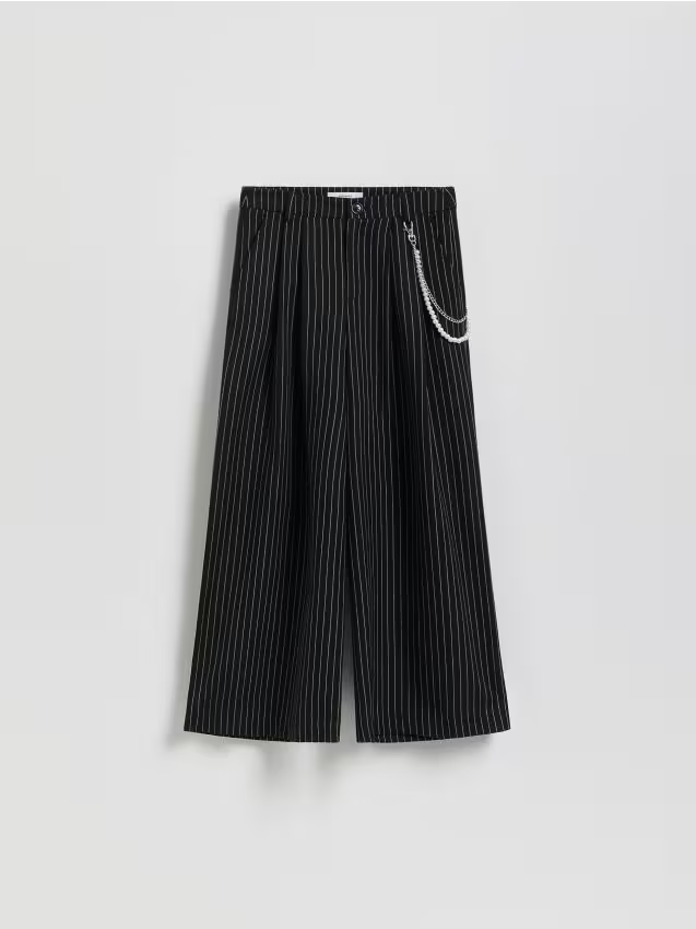 Reserved - Spodnie wide leg w paski - czarny