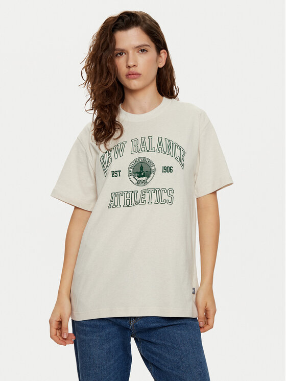 New Balance T-Shirt WT43548 Brązowy Oversize