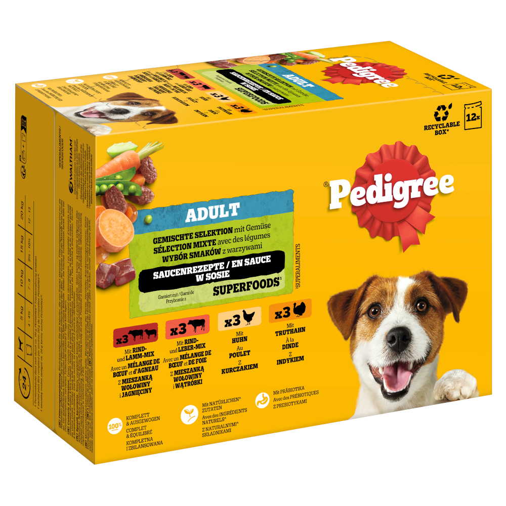 Pakiet Pedigree Adult w saszetkach -  Wybór mieszany w sosie (4 smaki), 48 x 100 g