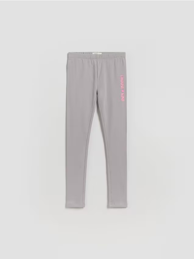 Reserved - Bawełniane legginsy z nadrukiem - jasnoszary