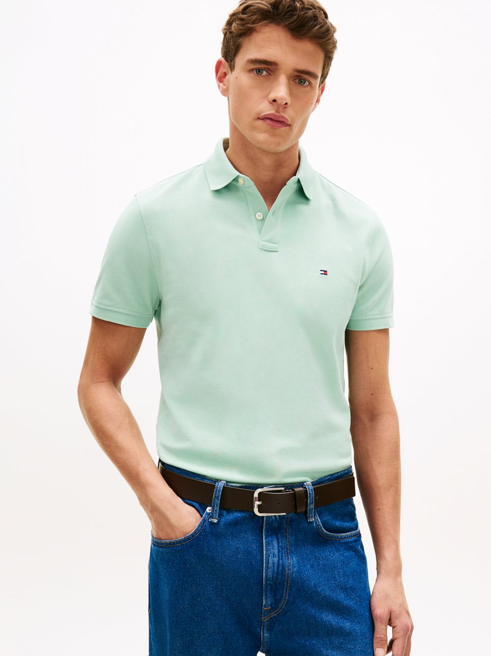 Tommy Hilfiger Męska koszulka polo Mężczyźni Bawełna zielony, L