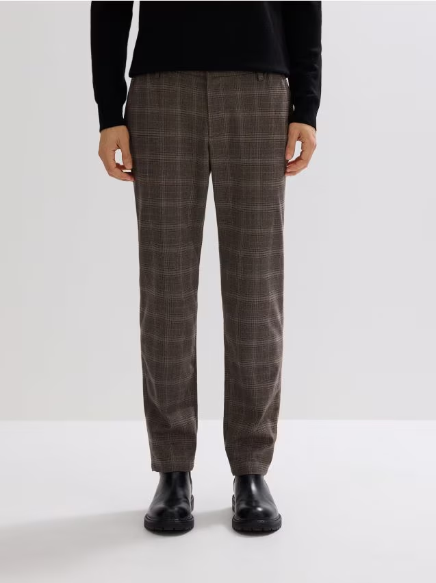 Reserved - Spodnie chino slim w kratę - ciemnobrązowy