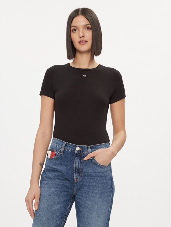 Tommy Jeans T-Shirt Essential DW0DW17383 Czarny Slim Fit