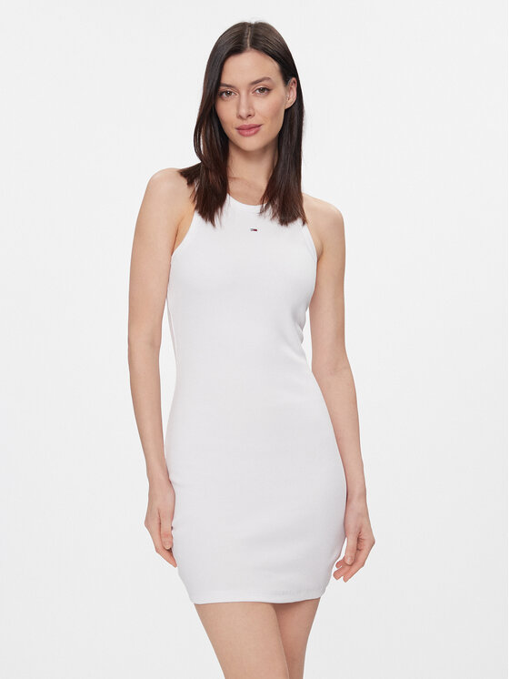 Tommy Jeans Sukienka letnia Essential DW0DW17406 Biały Skinny Fit