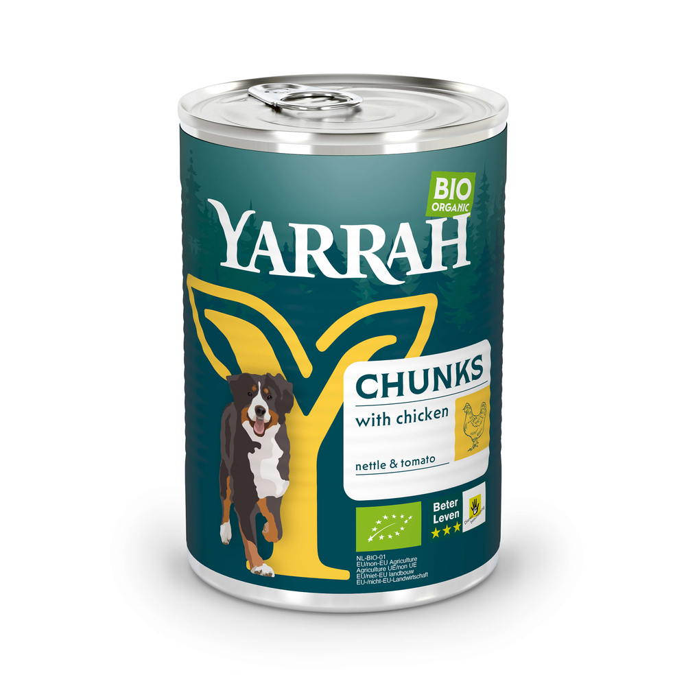 Yarrah Bio kawałki biokurczaka z biopokrzywą i biopomidorami  - 12 x 405 g
