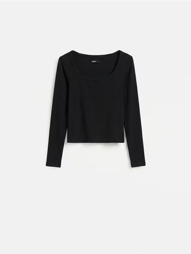 Reserved - Gładki longsleeve z bawełną - czarny
