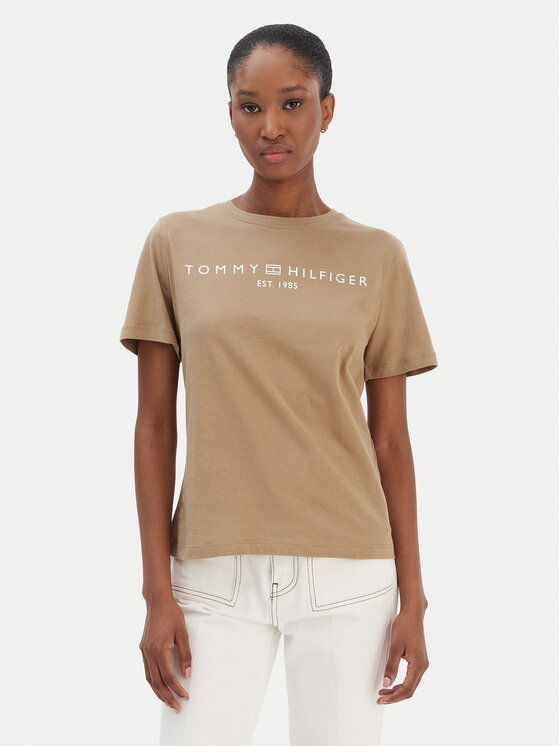 Tommy Hilfiger T-Shirt Logo WW0WW40276 Beżowy Regular Fit