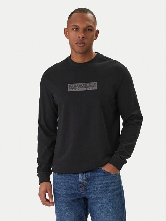 Napapijri Longsleeve S-Box Logo NP0A8BC5 Czarny Regular Fit