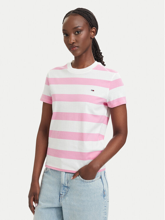 Tommy Jeans T-Shirt Flag DW0DW23801 Różowy jasny Regular Fit