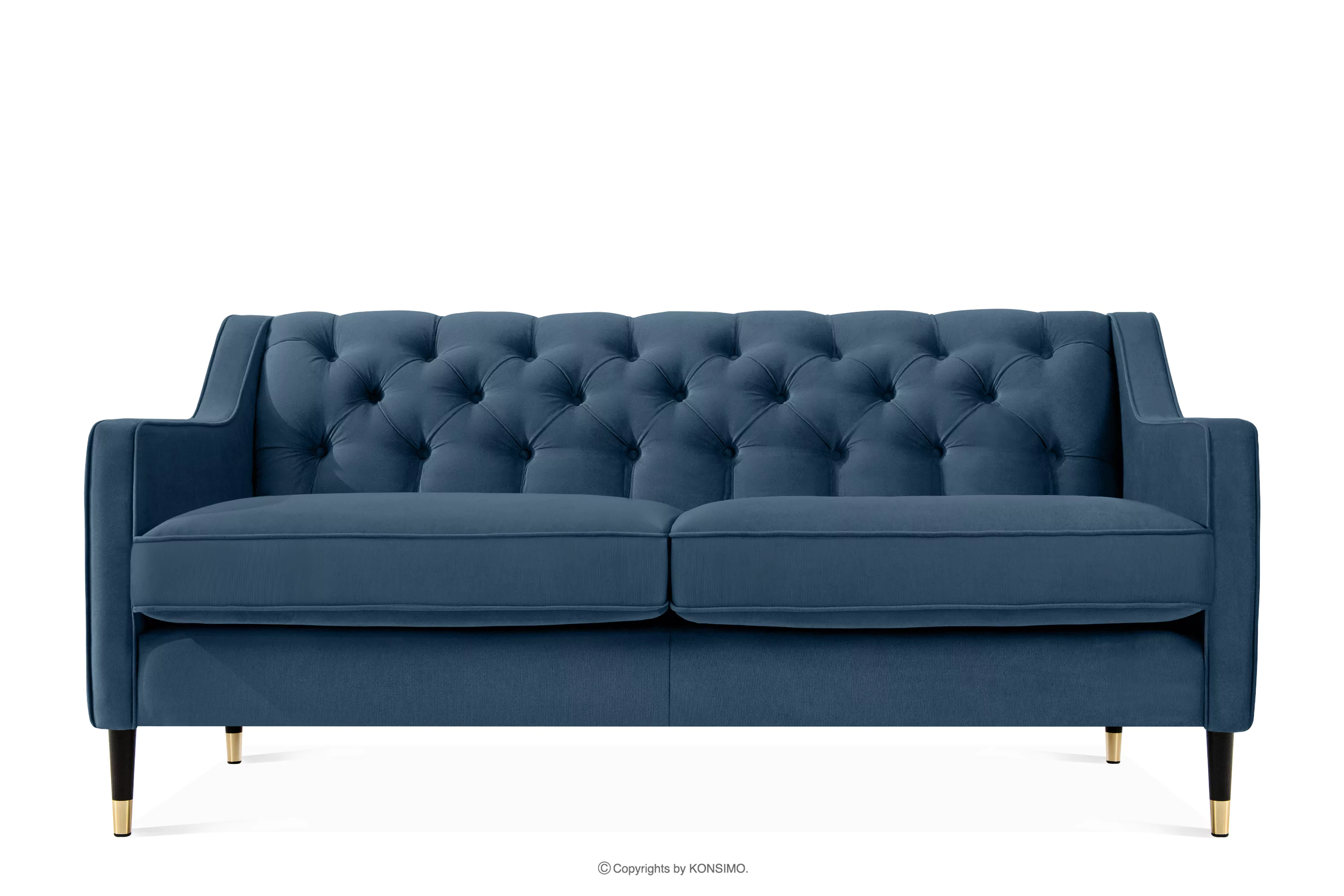 Elegancka sofa dwuosobowa z pikowaniem w tkaninie welur granatowy NOMUS