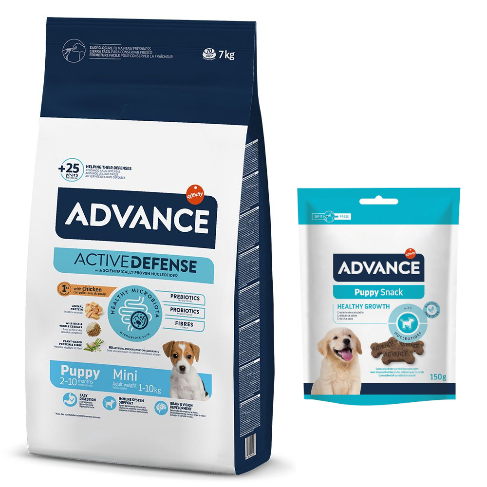 Advance: karma sucha, różne rodzaje + przysmak, 150 / 360 / 720 g gratis! - Mini Puppy Protect, 7 kg + Puppy Snack, 150 g