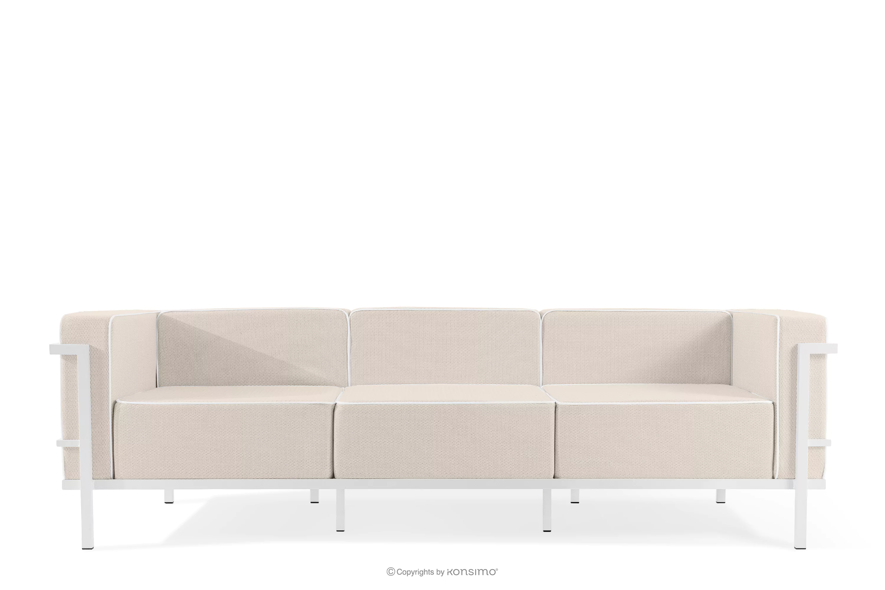 Nowoczesna sofa ogrodowa 3 na metalowych nóżkach biały/ciemny beżowy/biały TRIGLO