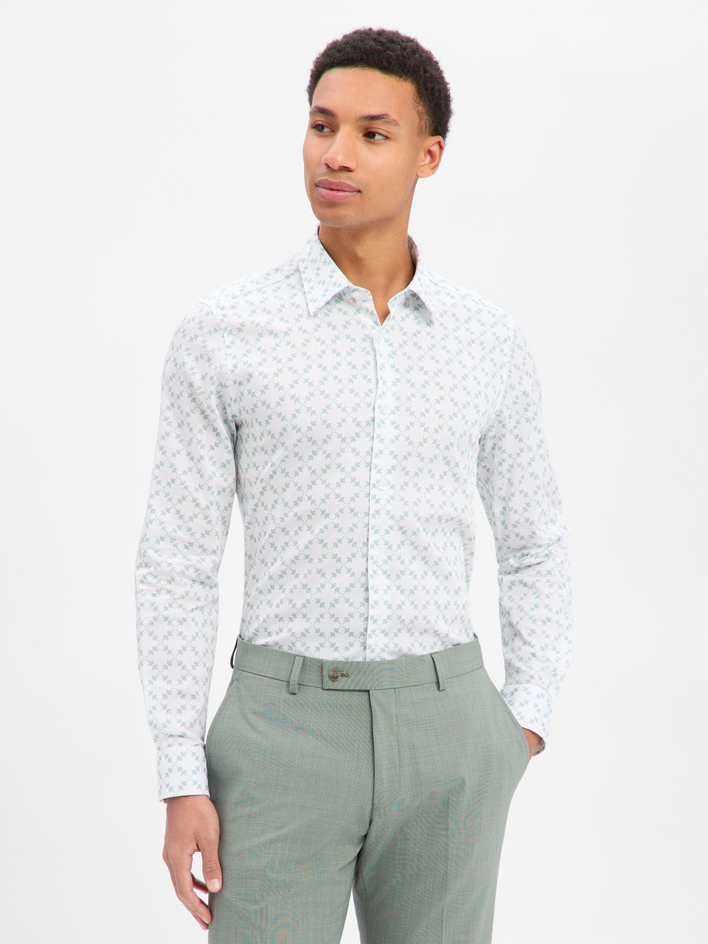 JOOP! Koszula męska - Pierce Mężczyźni Slim Fit Bawełna biały|zielony, 39