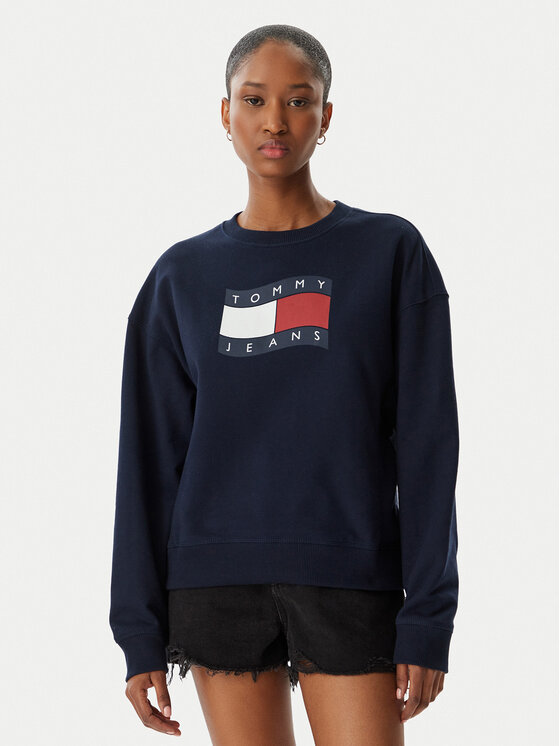 Tommy Jeans Bluza Wavy Flag DW0DW22742 Granatowy Boxy Fit