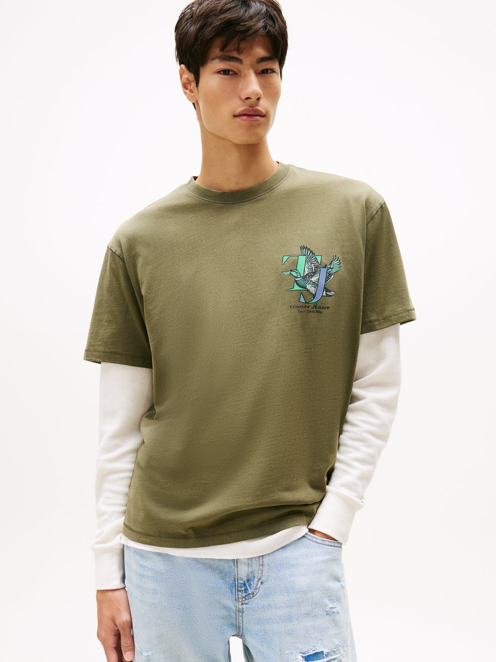 Tommy Jeans Koszulka męska Mężczyźni Bawełna zielony, M