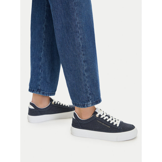 Tommy Hilfiger Tenisówki Th Foxing Platform Washed Canvas FW0FW09172 Niebieski