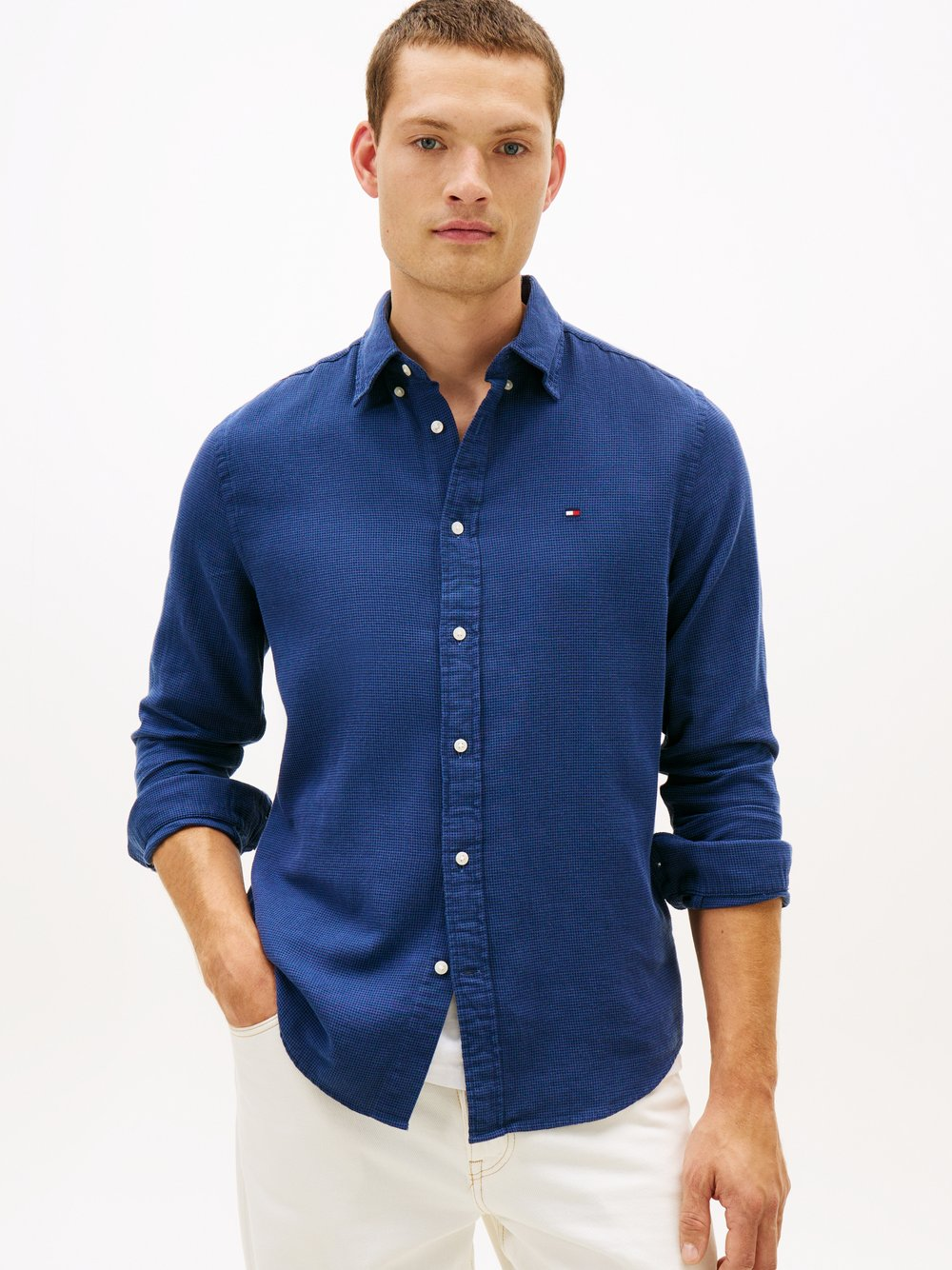 Tommy Hilfiger Męska koszula casual Mężczyźni Regular Fit Bawełna niebieski, XXL