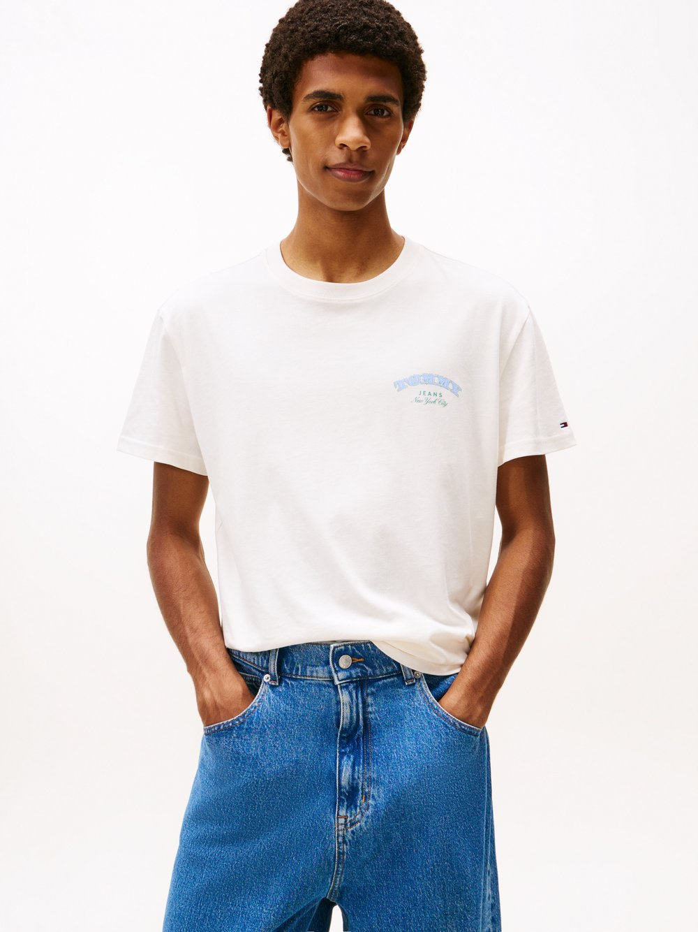 Tommy Jeans Koszulka męska Mężczyźni Bawełna biały|wielokolorowy, S