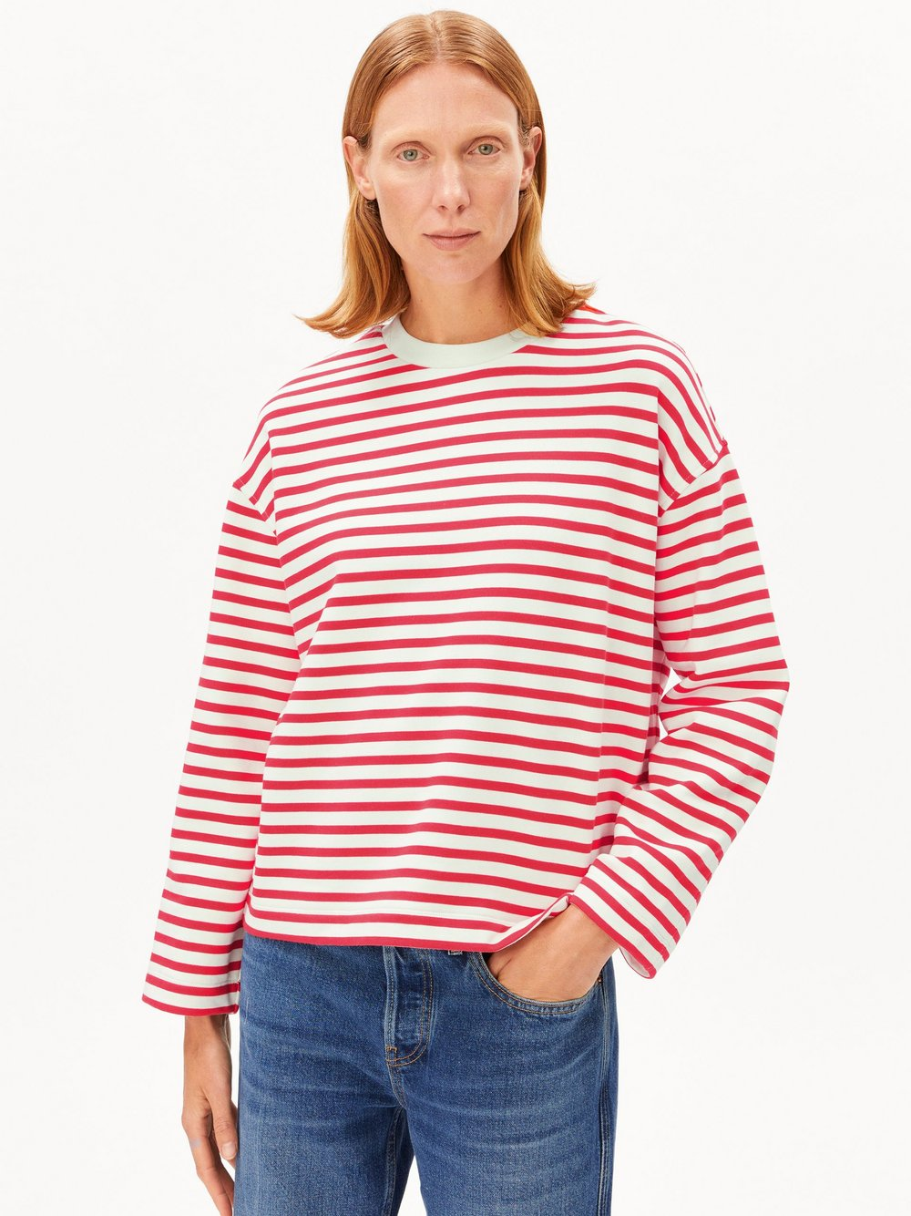 ARMEDANGELS Damska koszulka z długim rękawem - Frankaa Marlen Stripe Kobiety Bawełna czerwony, XL