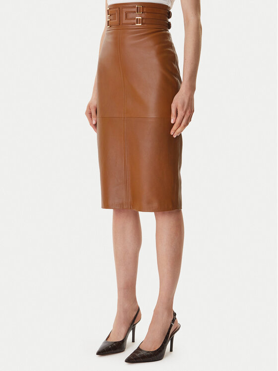 Elisabetta Franchi Spódnica skórzana GP-09Z-61E2-V890 Brązowy Regular Fit