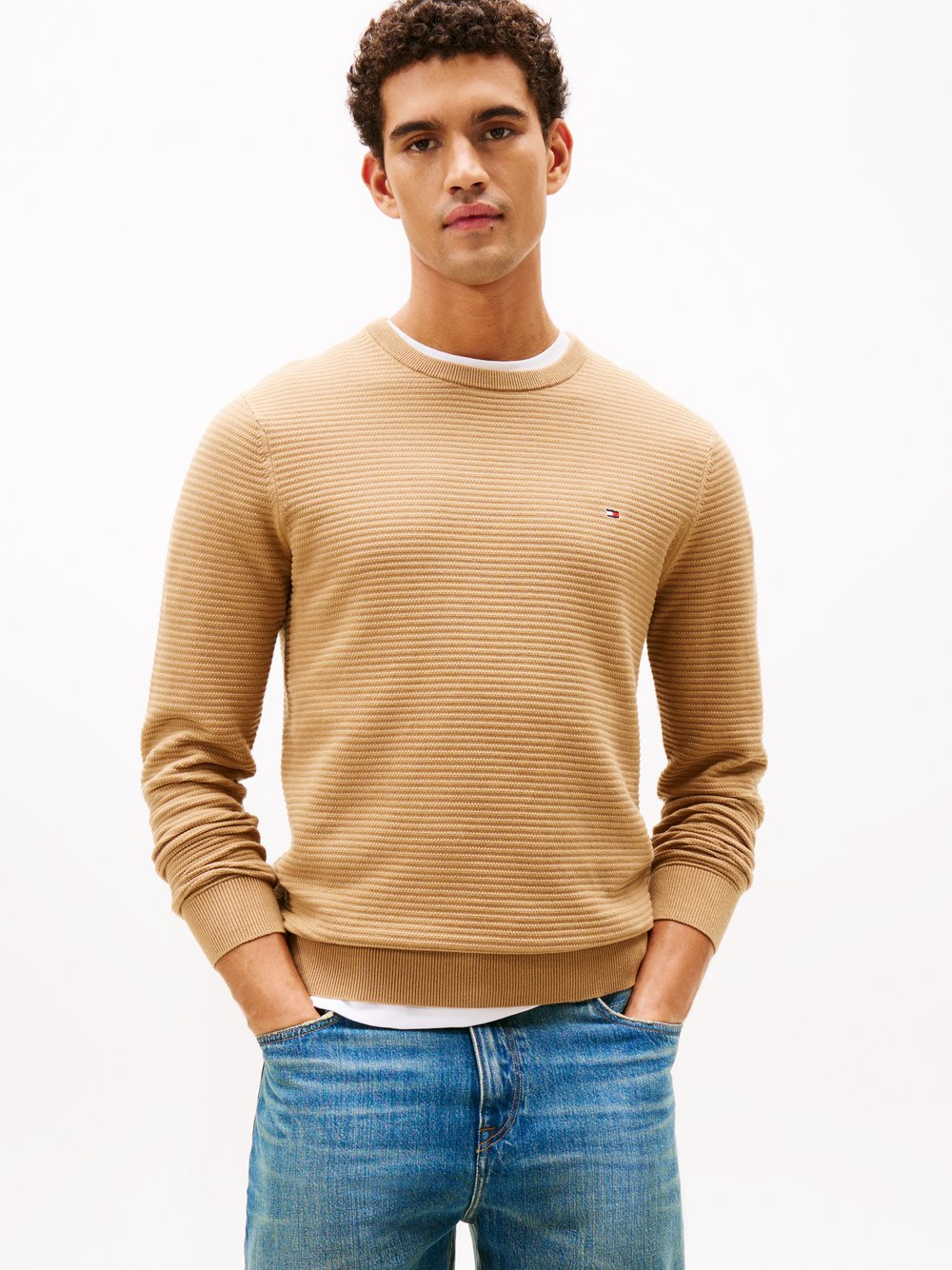 Tommy Hilfiger Męski sweter z dzianiny Mężczyźni Bawełna brązowy, S