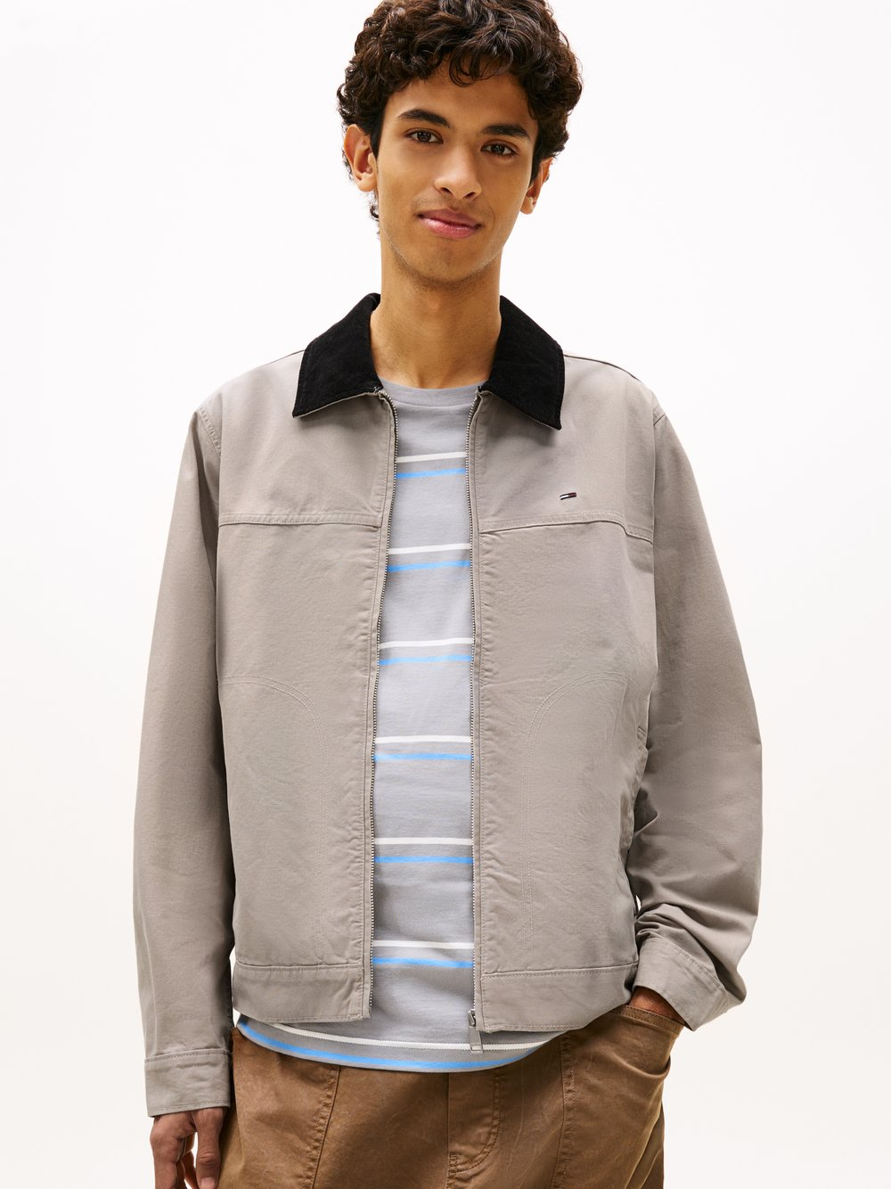 Tommy Jeans Męska kurtka przejściowa Mężczyźni Bawełna szary, XL