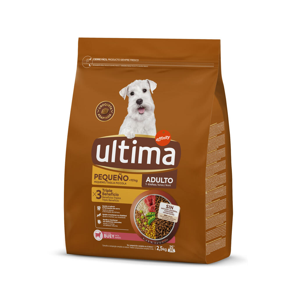 20% taniej! Ultima, 2 x 1,35 kg / 1,5 kg / 2,5 kg / 2,7 kg / 3 kg / 7 kg - Dog Mini Adult, wołowina, 2 x 2,5 kg