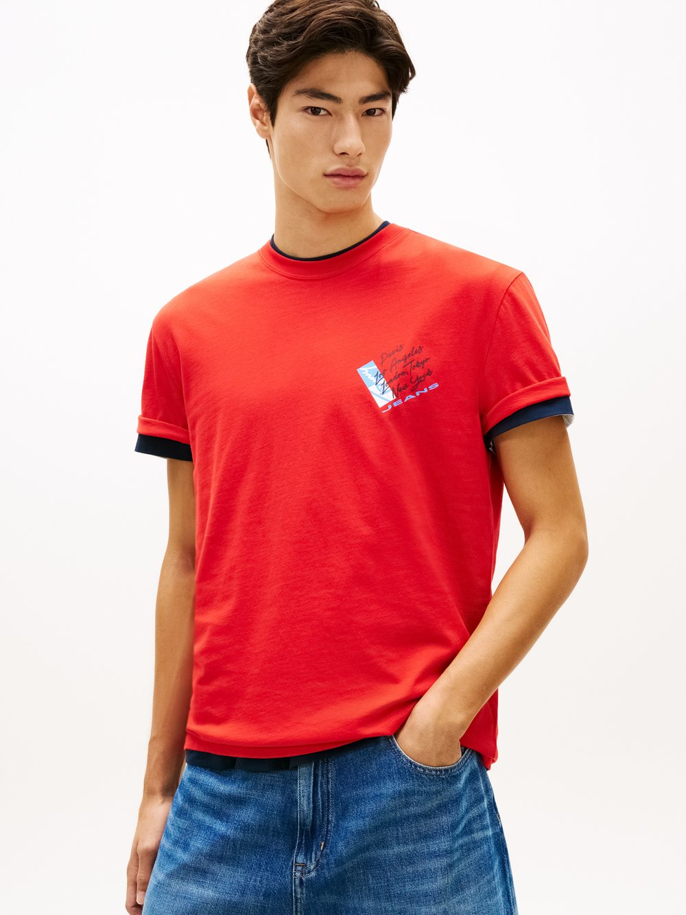Tommy Jeans Koszulka męska Mężczyźni Bawełna czerwony, XXL