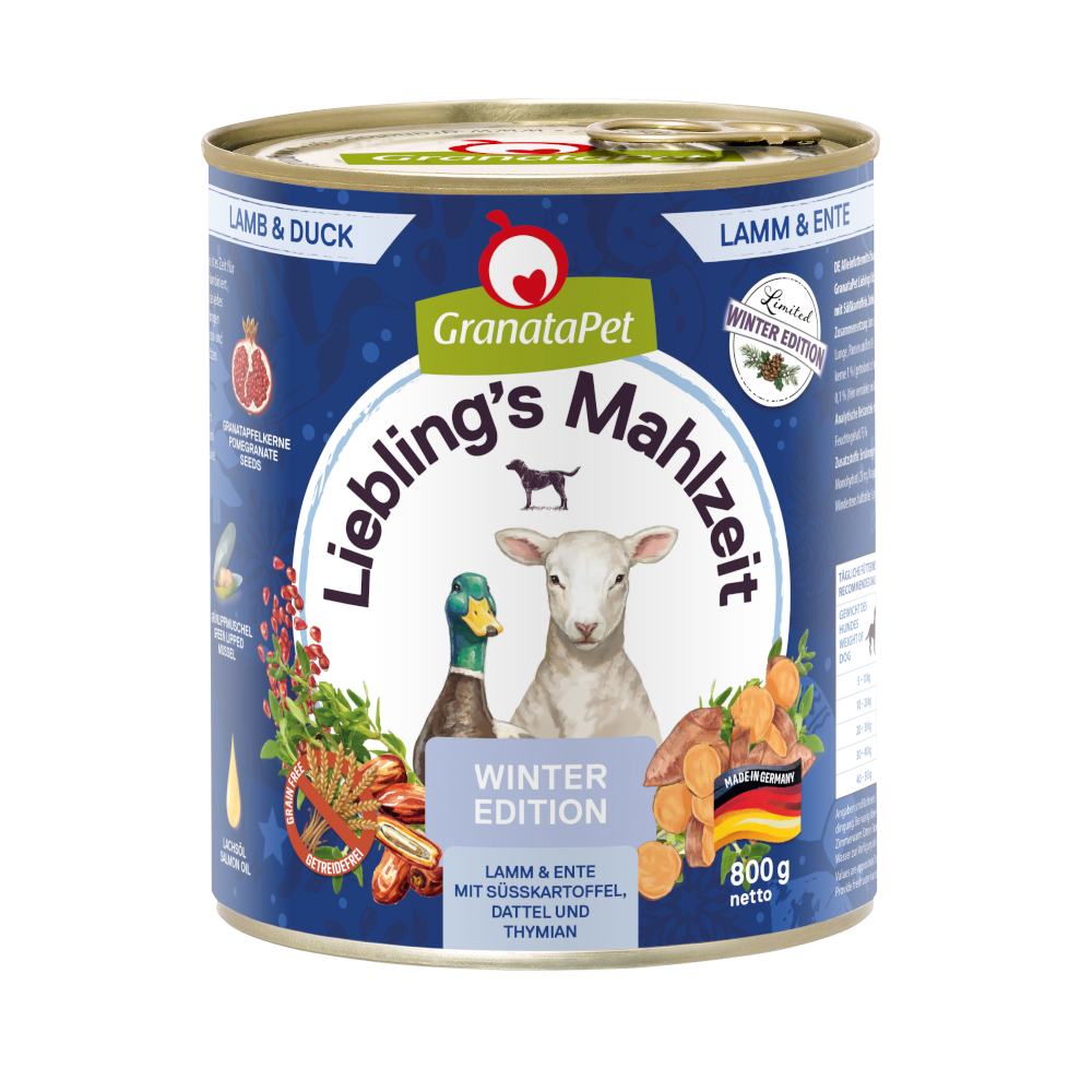 Zimowa edycja limitowana GranataPet Liebling´s Mahlzeit - Jagnięcina i kaczka, 12 x 800 g