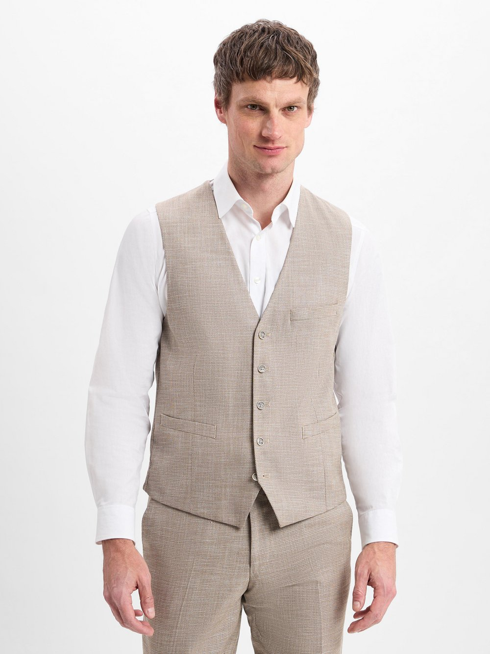 Finshley & Harding Męska kamizelka modułowa - Max Mężczyźni Modern Fit wiskoza beżowy, 50
