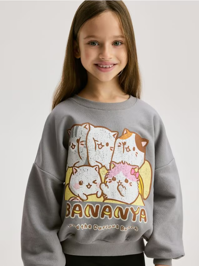 Reserved - Bluza z nadrukiem Bananya - ciemnoszary