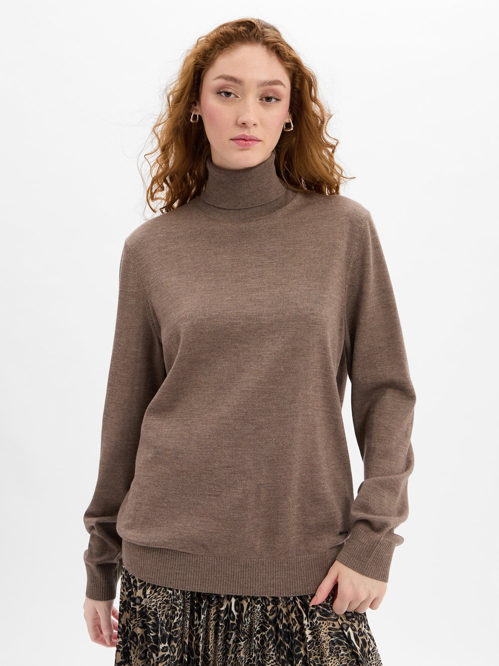 JOOP! Męski sweter z wełny merino Mężczyźni wełna ze strzyży brązowy, L