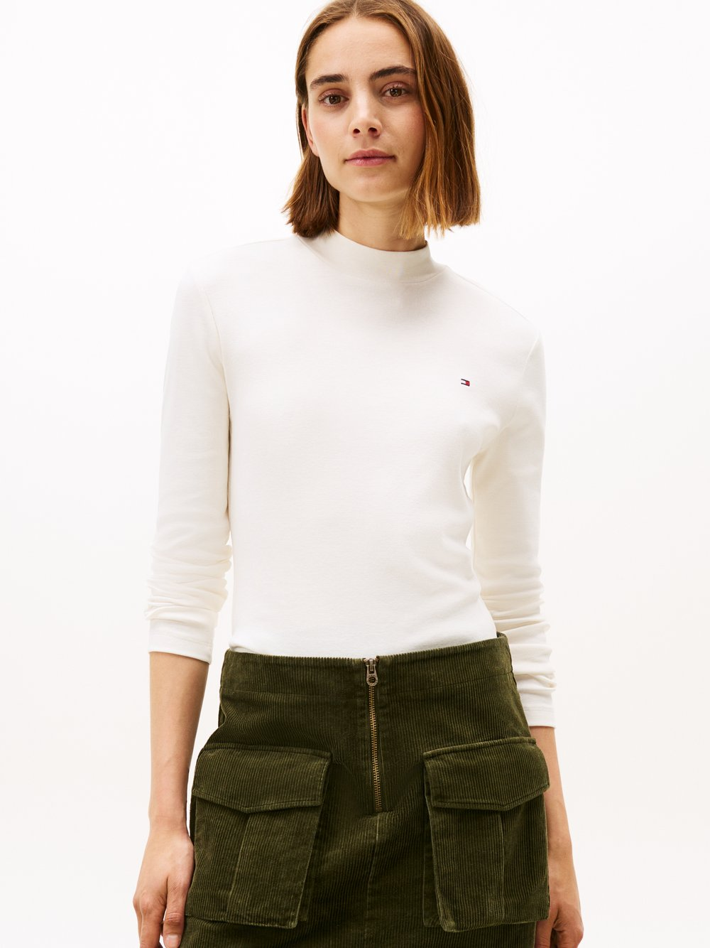 Tommy Hilfiger Damska koszulka z długim rękawem - Kobiety Bawełna biały jednolity, M