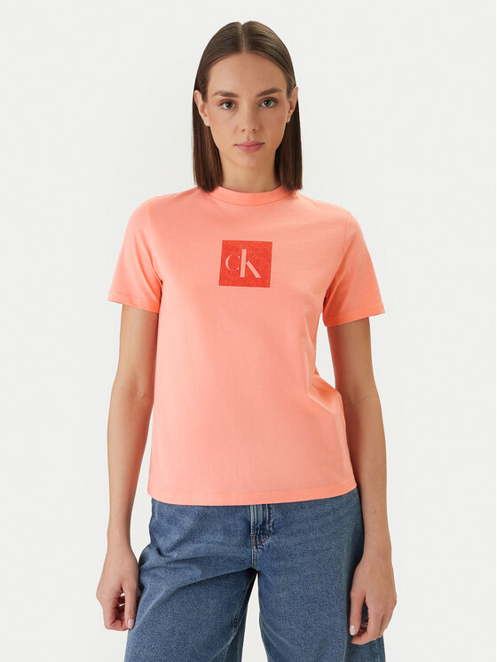 Calvin Klein Jeans T-Shirt LV047F819G Pomarańczowy Classic Fit