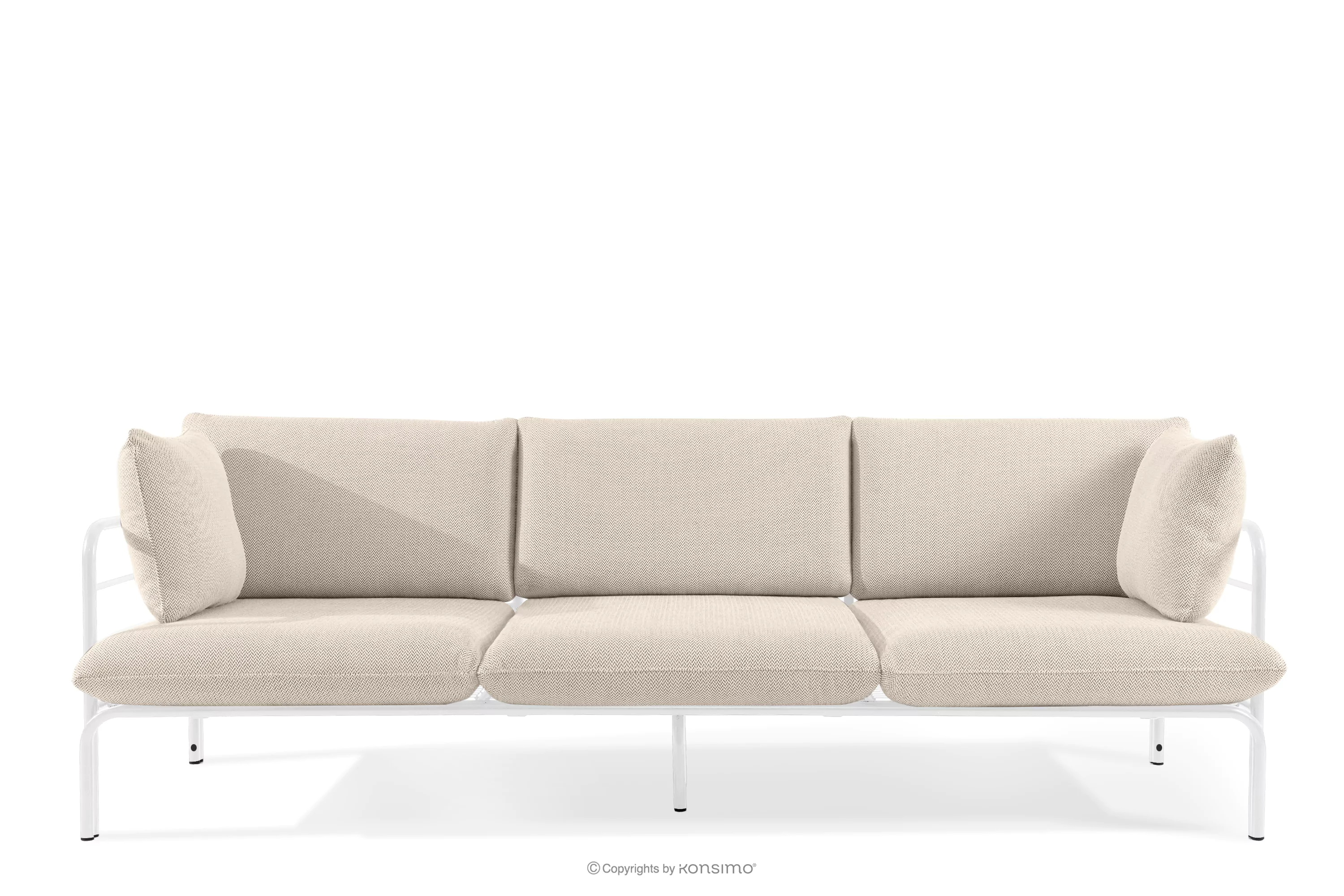 Loftowa sofa ogrodowa 3 na metalowych nogach biały/beżowy/biały RAMBE