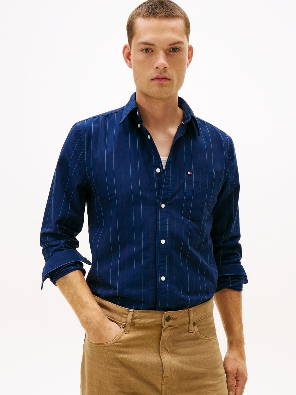 Tommy Hilfiger Męska koszula casual Mężczyźni Regular Fit Bawełna niebieski|biały|czerwony, L