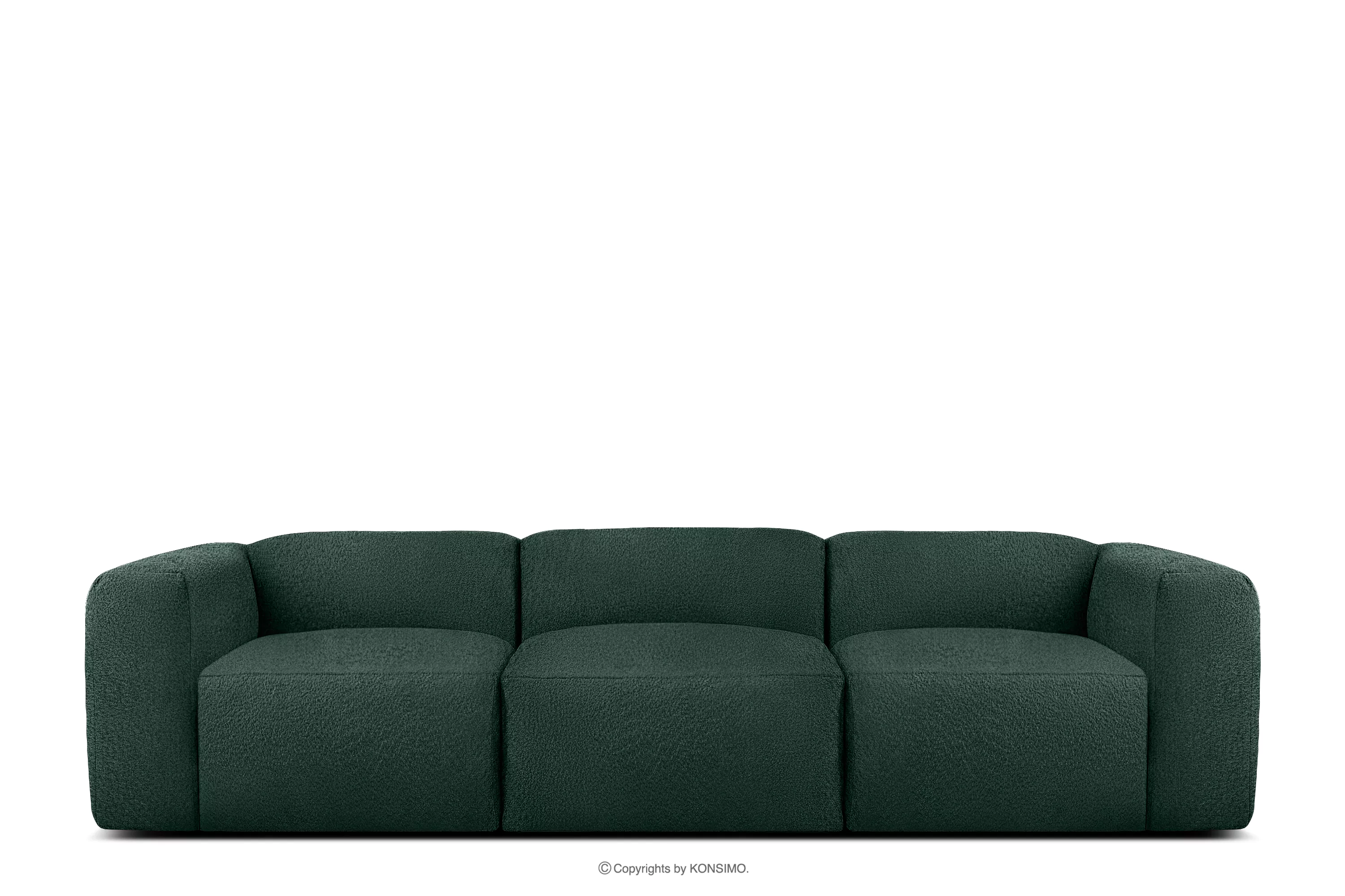 Miękka sofa trzyosobowa w tkaninie boucle ciemny zielony BUFFO